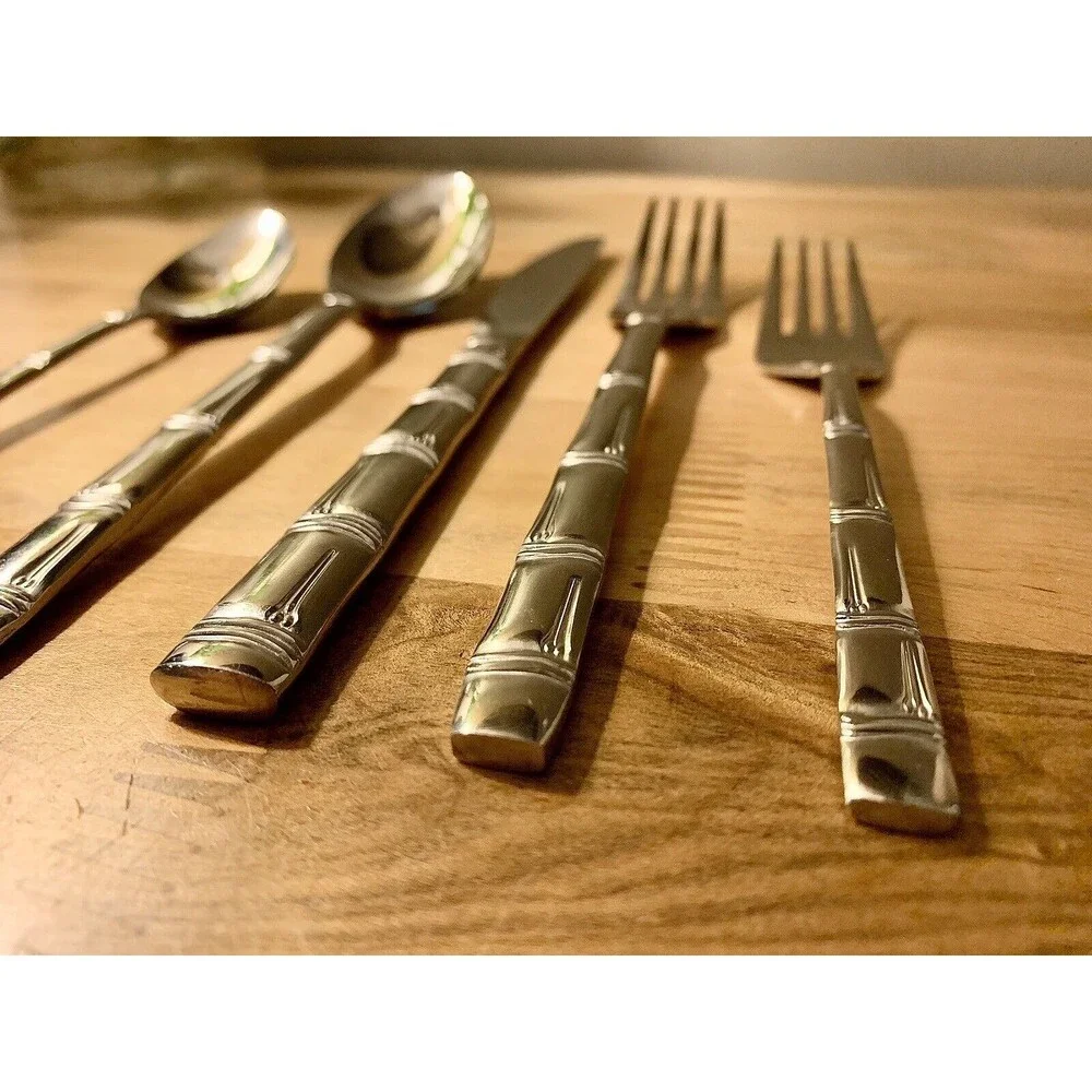 Vintage Oxford Hall Lanai Bamboo Flatware Stainless Steel 10 pc Lot Japan